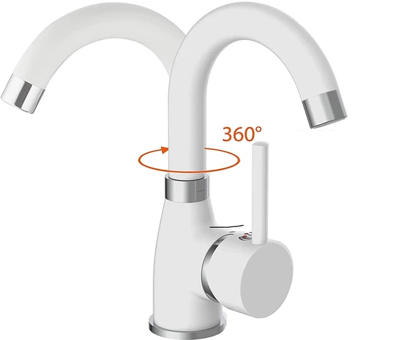 Sardıcı Krom Gövde Lavabo Bataryası - Beyaz - 2