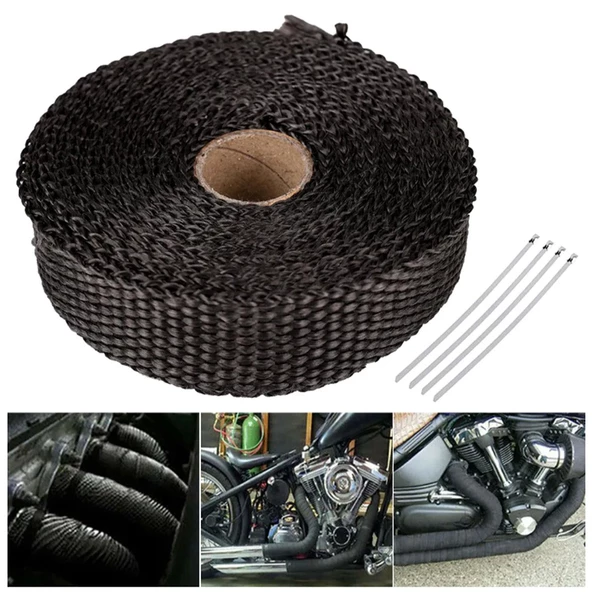 10 metre 5 cm Cam Elyaf Ekzoz Sargısı Metal Kelepçe Manifold Sargı Bezi Yanmaz Bant Siyah Amyant 3 mm (Kalınlık) - Resim 8