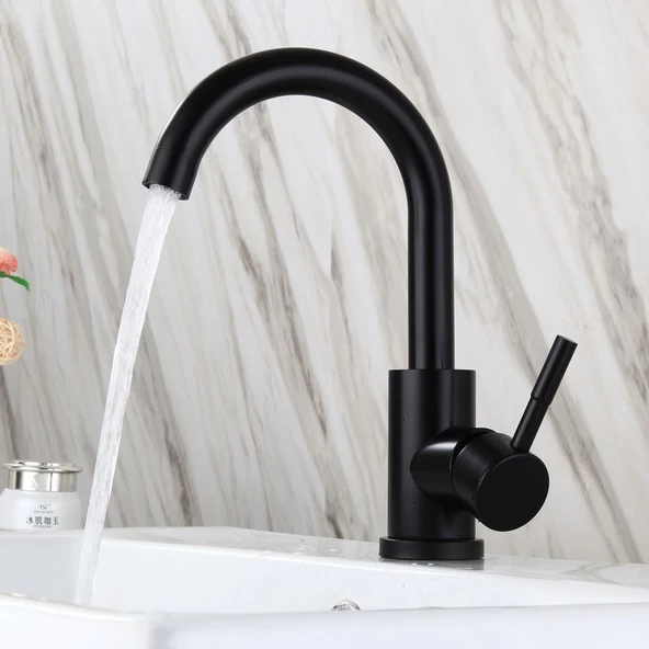 Lavabo Musluğu Çift Su Girişli Batarya 5 YIL Garantili Siyah - 3