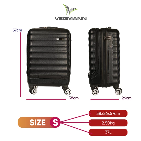 Vegmann Wave Laptop Bölmeli Siyah Kabin Boy Valiz - 4