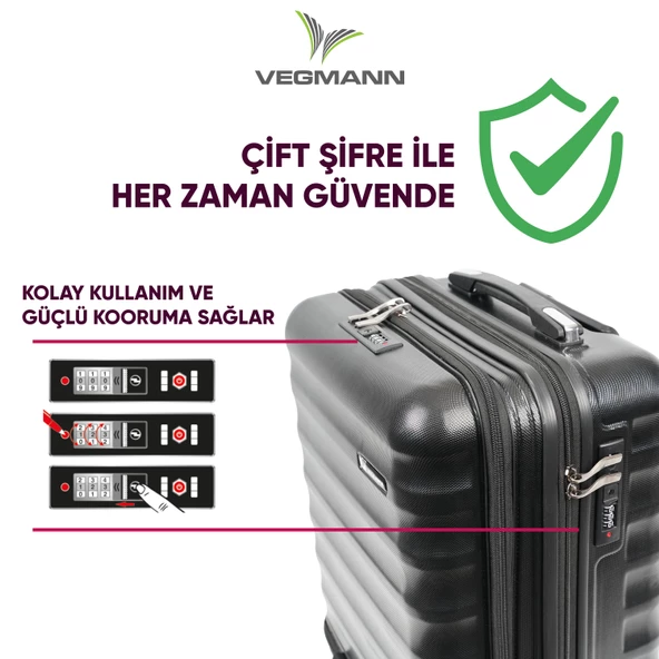Vegmann Wave Laptop Bölmeli Siyah Kabin Boy Valiz - 3