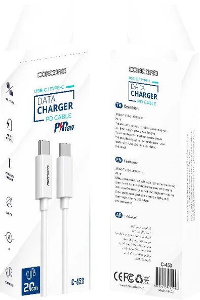 Concord C453 20 Cm 3A PD 18W USB-C  TYPE-C PD Powerbank Kablo - 2