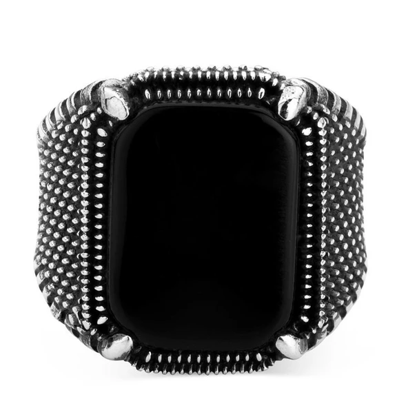 925 Ayar Gümüş Oniks Taşlı Yüzük - Resim 4