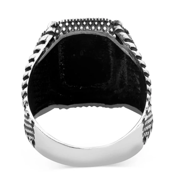 925 Ayar Gümüş Oniks Taşlı Yüzük - Resim 6