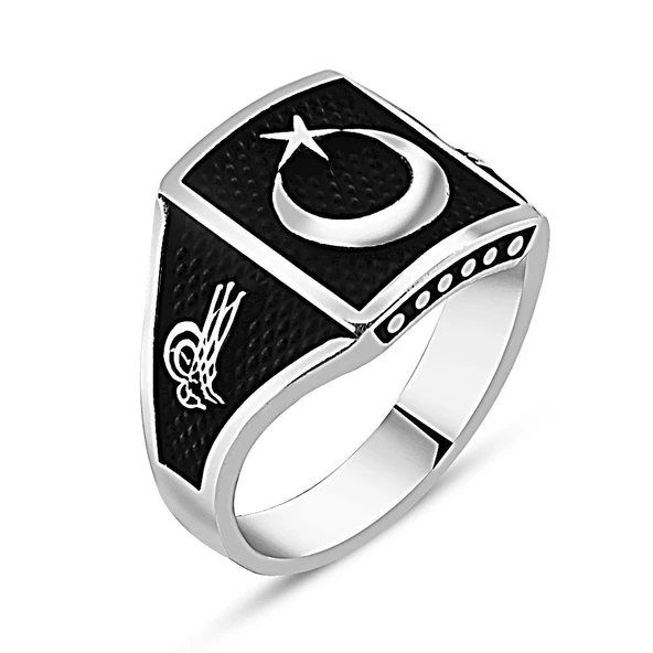 925 Ayar Gümüş Ay Yıldızlı Yüzük -2 ürün görseli