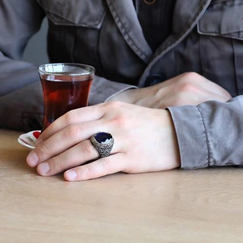 Parlament Mavisi Zirkon Taşlı 925 Ayar Gümüş Yüzük - Resim 3