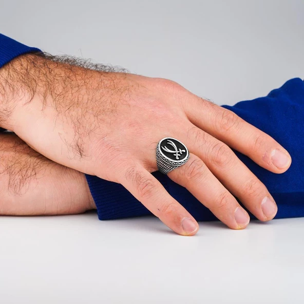 925 Ayar Gümüş Zülfikar  Erkek Yüzük - Resim 2