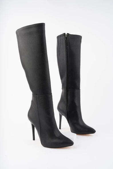 Muggo Floransa Garantili Kadın İnce Topuklu Sivri Burun Yandan Fermuarlı Çizme - 7