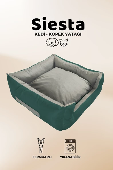 XPERMATE Siesta Kedi Yatağı ve Köpek Yatağı Tüy Tutmaz Kumaş,Su İtici Kumaş, 55x60x23 Turkuaz Yeşili - 5