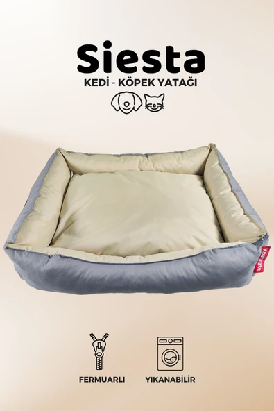 XPERMATE Siesta Kedi Yatağı Tüy Tutmaz Kumaş, Köpek Yatağı Su İtici Kumaş ,Fermuarlı 80x100x28 Antrasit Bej