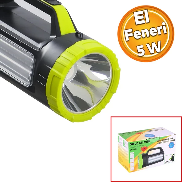 Gold Silver Şarjlı Çok Fonksiyonlu Sarj Edilebilir Projektör Fener Led El Lambası Feneri 5W