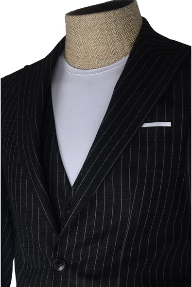 Cengiz İnler Slim Çizgili Yelekli Erkek Takım Elbise - 8