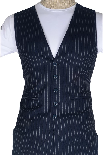 Cengiz İnler Slim Çizgili Yelekli Erkek Takım Elbise - 3