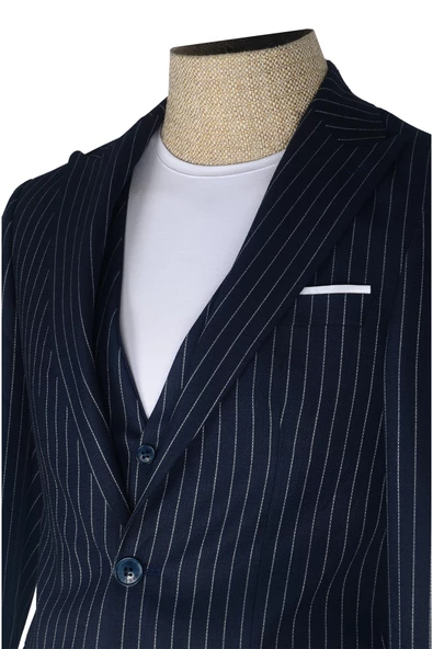Cengiz İnler Slim Çizgili Yelekli Erkek Takım Elbise - 2