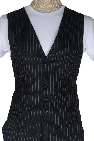 Cengiz İnler Slim Çizgili Yelekli Erkek Takım Elbise - 6