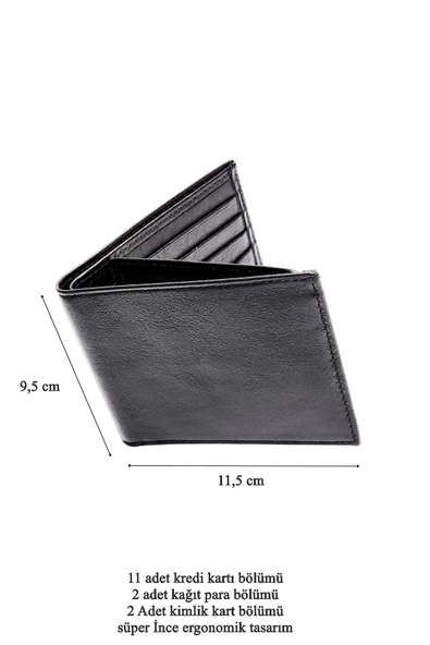 Hakiki Deri Erkek Cüzdan Yatay Model – 12 Kart Bölmeli - İsim Baskılı - Minimalist Tasarım - 7
