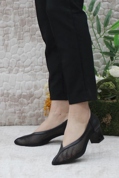 Mehmet Mete 337 Fashion Klasik Topuklu Dantel Örgülü Kadın Ayakkabı - Resim 4