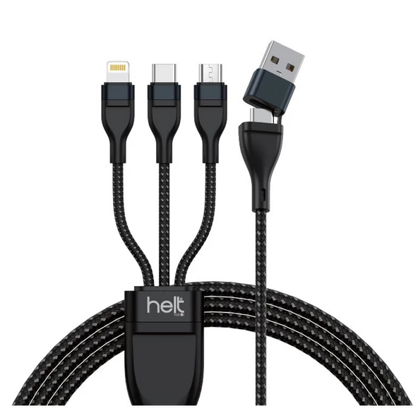 Helt HT-DC17 5İN1 USB To Micro + Lightning + Type-C İp Örgü Şarj Data Kablosu 100 Cm