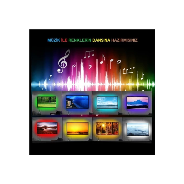 Azemax 50cm Ses Destekli RGB Kumandalı USB Şerit LED Aydınlatma - 3