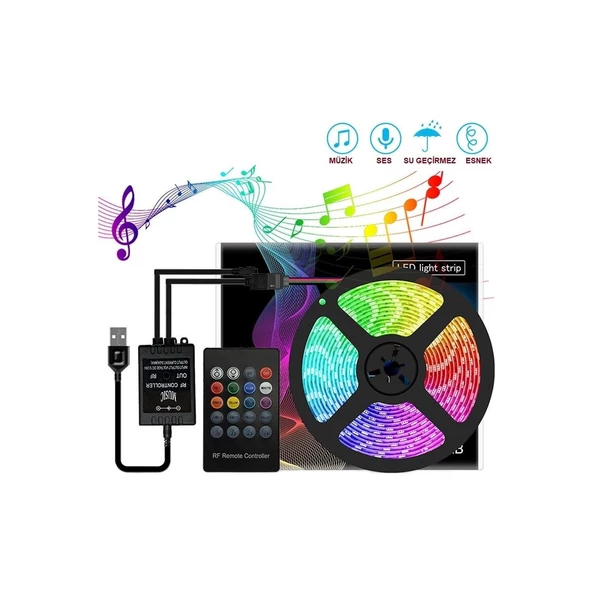Azemax 50cm Ses Destekli RGB Kumandalı USB Şerit LED Aydınlatma - 2