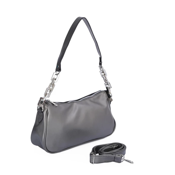 Bayan Zincir Deri Askılı Üstten Fermuarlı Omuz Çantası - 3