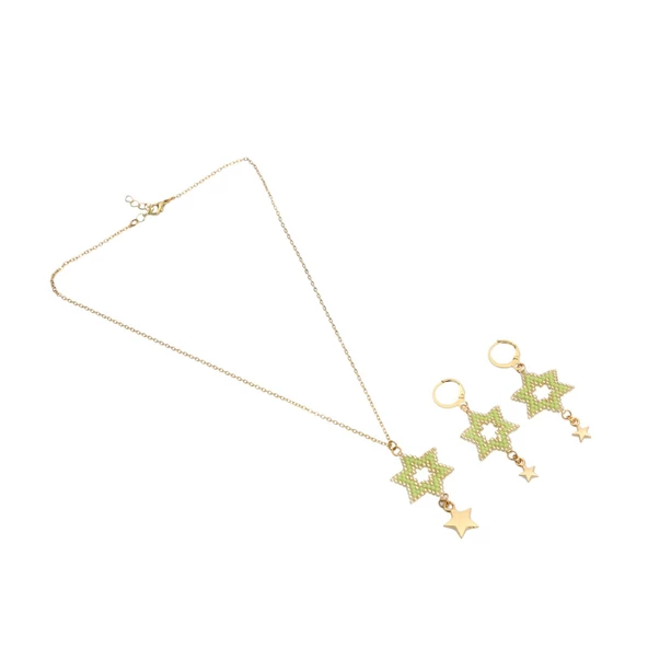 Melike Miyuki Kolye Kolye ve Küpe Seti/Yıldız/Sarı - 2