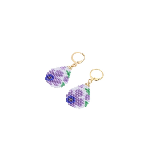 Melike Miyuki Bileklik ve Küpe Seti/Oval Çiçek/Eflatun - 6