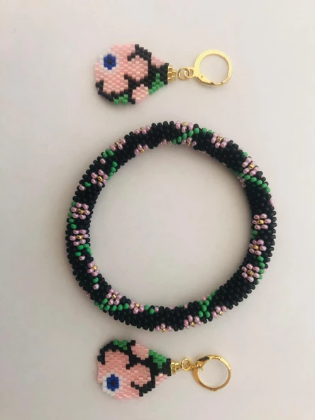 Melike Miyuki Bileklik ve Küpe Seti/Oval Çiçek/Pembe - 4