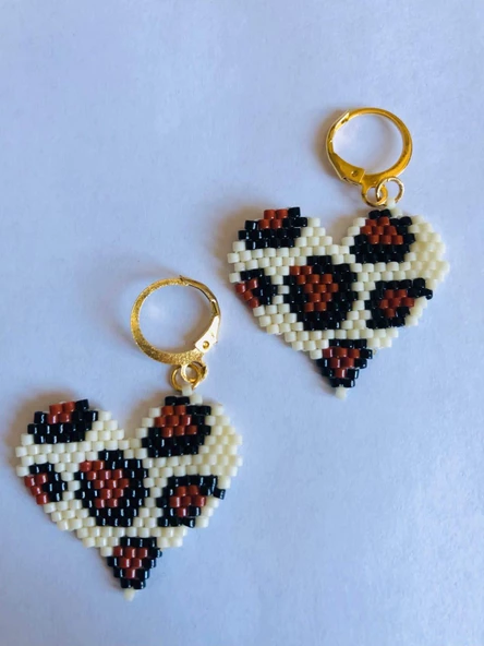 Melike Miyuki  Bileklik ve Küpe Seti/Leo Kalp/Krem Kahve - 3