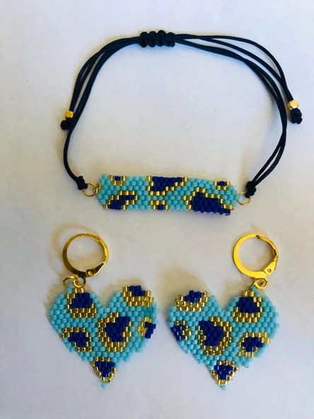 Melike Miyuki Bileklik ve Küpe Seti/Leo Kalp/Mavi - 7