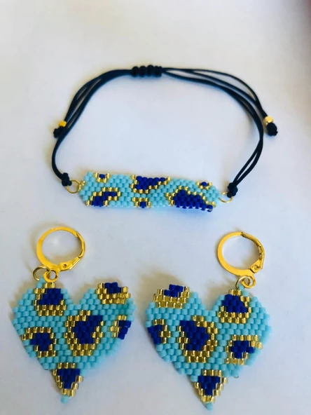 Melike Miyuki Bileklik ve Küpe Seti/Leo Kalp/Mavi - 6