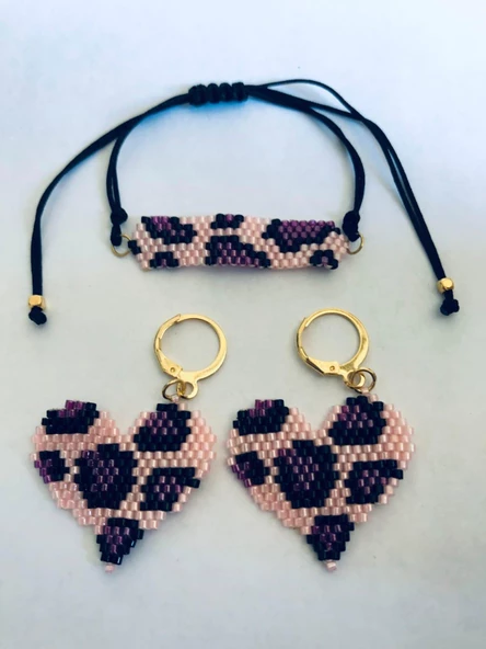 Melike Miyuki Bileklik ve Küpe Seti/Leo Kalp/Pembe - 4