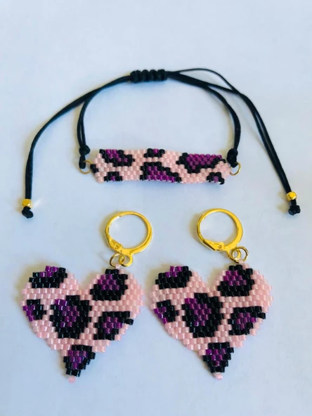 Melike Miyuki Bileklik ve Küpe Seti/Leo Kalp/Pembe - 3