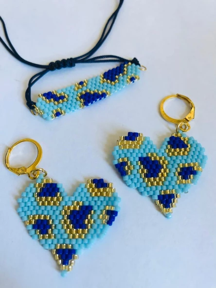 Melike Miyuki Bileklik ve Küpe Seti/Leo Kalp/Mavi - 2