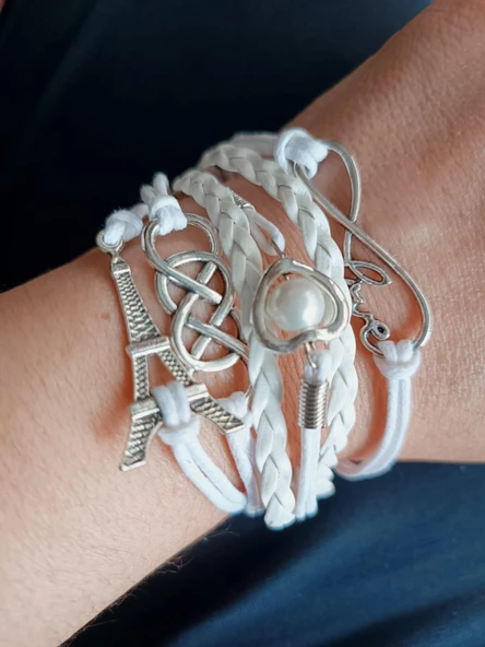 Melike Beyaz Love Eyfel Bileklik - Resim 3