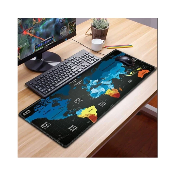 Azemax 70x30cm Dünya Haritası Desenli Oyuncu Mousepad Kaydırmaz Taban - 2