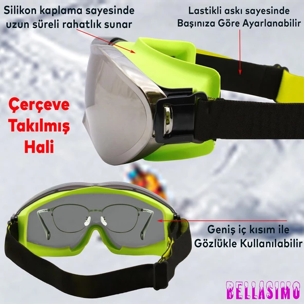 Bellasimo Çerçevesiz Kayak Gözlüğü Camı Lens Değiştirebilir Cam Antifog Güneş Kar Gözlük Camı Gümüş - 3