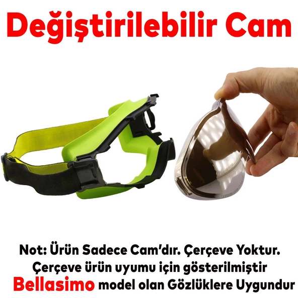 Bellasimo Çerçevesiz Kayak Gözlüğü Camı Lens Değiştirebilir Cam Antifog Güneş Kar Gözlük Camı Gümüş - 2
