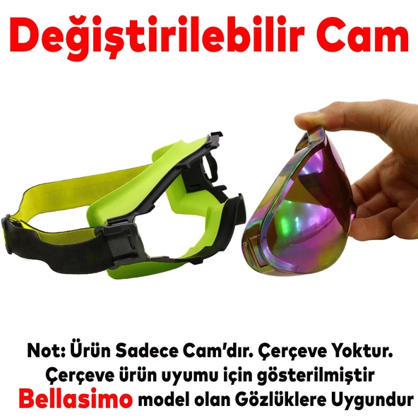 Bellasimo Çerçevesiz Kayak Gözlüğü Camı Lens Değiştirebilir Cam Antifog Güneş Kar Gözlük Camı Gökkuşağı - 2