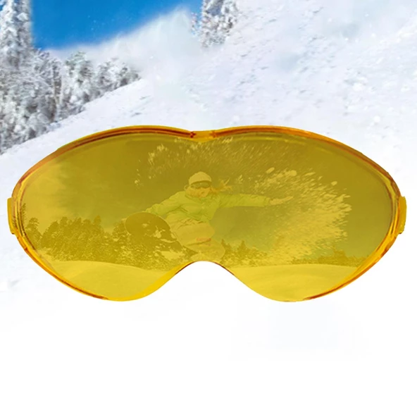Bellasimo Çerçevesiz Kayak Gözlüğü Camı Lens Değiştirebilir Cam Antifog Güneş Kar Gözlük Camı Sarı - 4