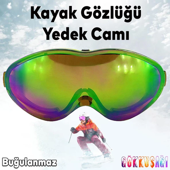 Bellasimo Çerçevesiz Kayak Gözlüğü Camı Lens Değiştirebilir Cam Antifog Güneş Kar Gözlük Camı Gökkuşağı