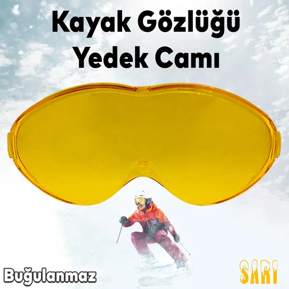 Bellasimo Çerçevesiz Kayak Gözlüğü Camı Lens Değiştirebilir Cam Antifog Güneş Kar Gözlük Camı Sarı