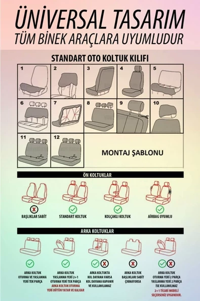 Sportsafir Deri Kumaş Koltuk Kılıfı Takımı Siyah Beyaz - Resim 8