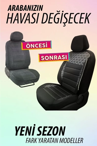 Sportsafir Deri Kumaş Koltuk Kılıfı Takımı Siyah Beyaz - Resim 4