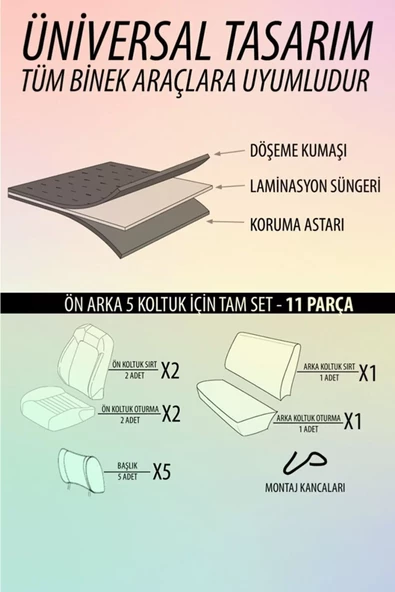 Sportsafir Deri Kumaş Koltuk Kılıfı Takımı Siyah Beyaz - Resim 2