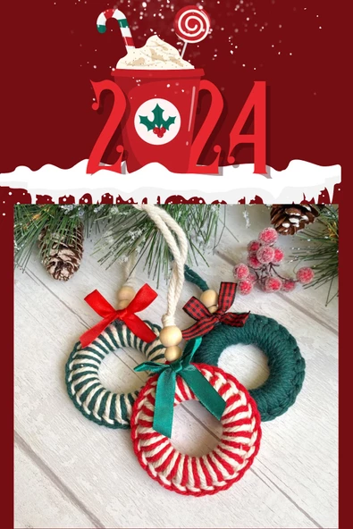 3lü Handmade Renkli Yılbaşı Ağaç Süsü - Yılbaşı Süsü - Christmas Decor - 2