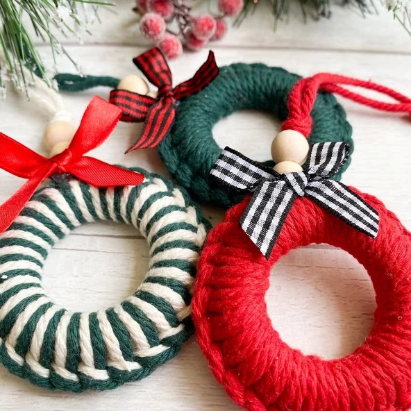 3lü Handmade Renkli Yılbaşı Ağaç Süsü - Yılbaşı Süsü - Christmas Decor - 4