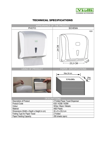 Şeker Portakalım Vialli K20M Banyo Mutfak Lavabo Pratik Z Katlı Kağıt Havlu Dispenseri 200 lü Gri - 3