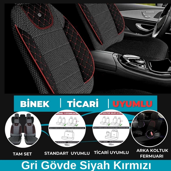 AyıntapSerisi  Koltuk Kılıfı Gri Pamuklu Kumaş Ticari 2+1 Siyah Kırmızı