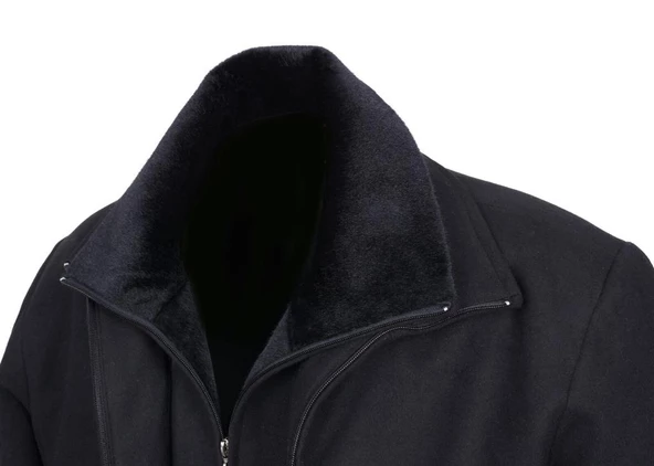 Çift Yakalı Kışlık Kaşe Kumaş Erkek Kaban Siyah Renk - 4